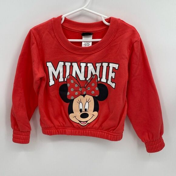 Disney Red Minnie Mouse Cropped Sweatshirt Banded Sleeves & Bottom XS 4-5 - Picture 1 of 4